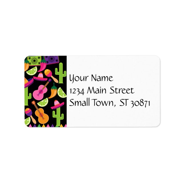 Étiquette Fiesta Party Sombrero Cactus Lims Peppers Maracas (Devant)