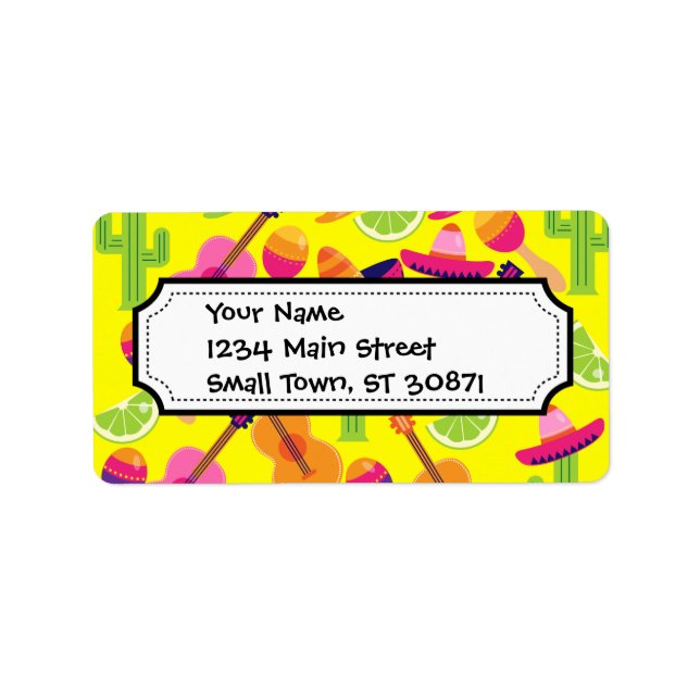 Étiquette Fiesta Party Sombrero Limes Guitare Maraca Saguaro (Devant)