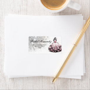 Étiquette Fille Quinceañera rose et argent