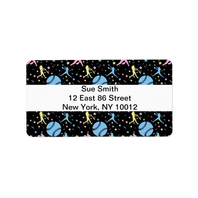 Étiquette Filles Softball - Joueuses avec étoiles (Devant)