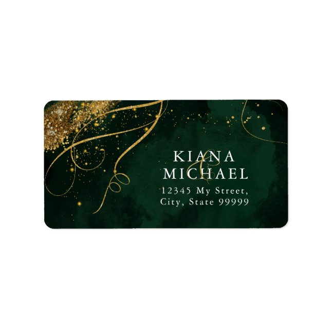 Étiquette Fine Lines Gold Abstrait Mariage Emerald ID867 (Devant)