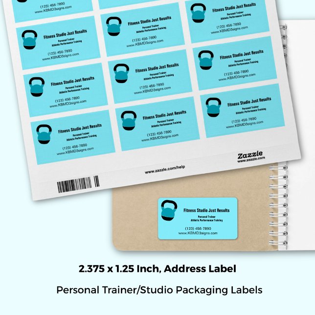 Étiquette Fitness Studio Name Expertise Kettlebell Address (2.375x1.25 Inch, Fitness Studio Name Expertise Kettlebell Address Label)