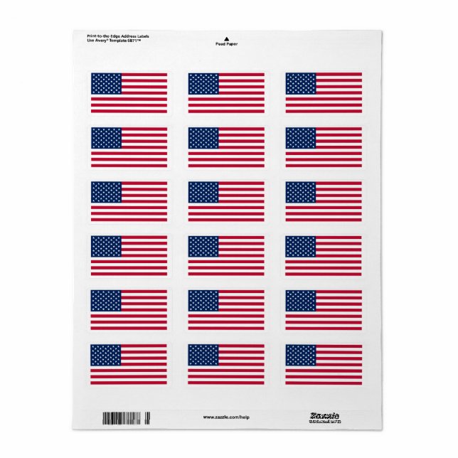 Étiquette Flag of United States custom-cut  (Feuille entière)