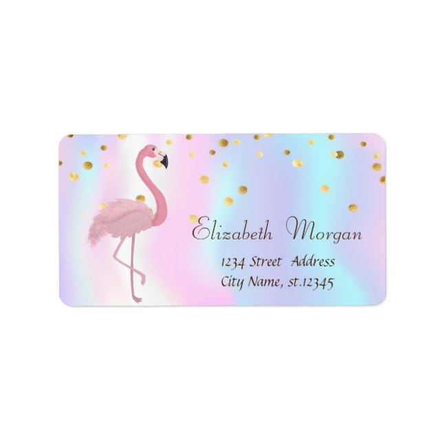 Étiquette Flamant rose rose Holographique Or Foil Confetti (Devant)