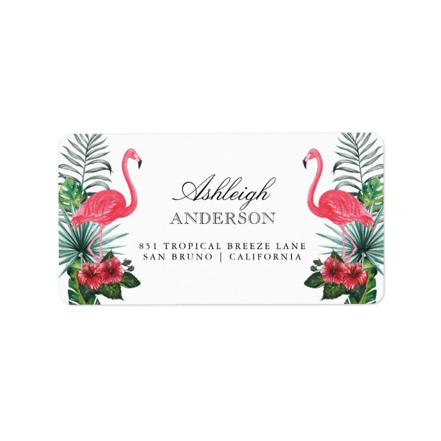 Étiquette Flamants roses et ananas | Flore tropicale (Devant)