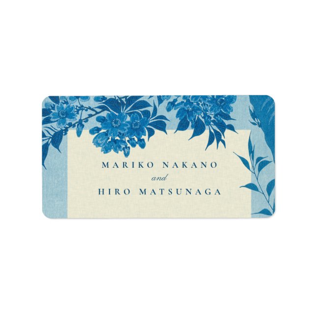 Étiquette Fleur de cerisier bleu japonais antique (Devant)