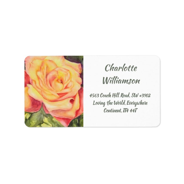 Étiquette Fleur de rose jaune dans l'aquarelle Adresse (Devant)
