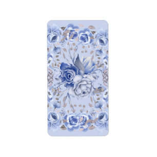 Étiquette Fleurs bleu aquarelle