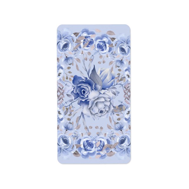Étiquette Fleurs bleu aquarelle (Devant)
