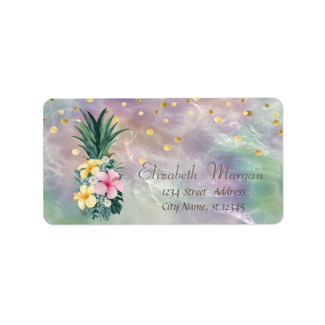 Étiquette Fleurs d'ananas Confetti perle holographique (Devant)