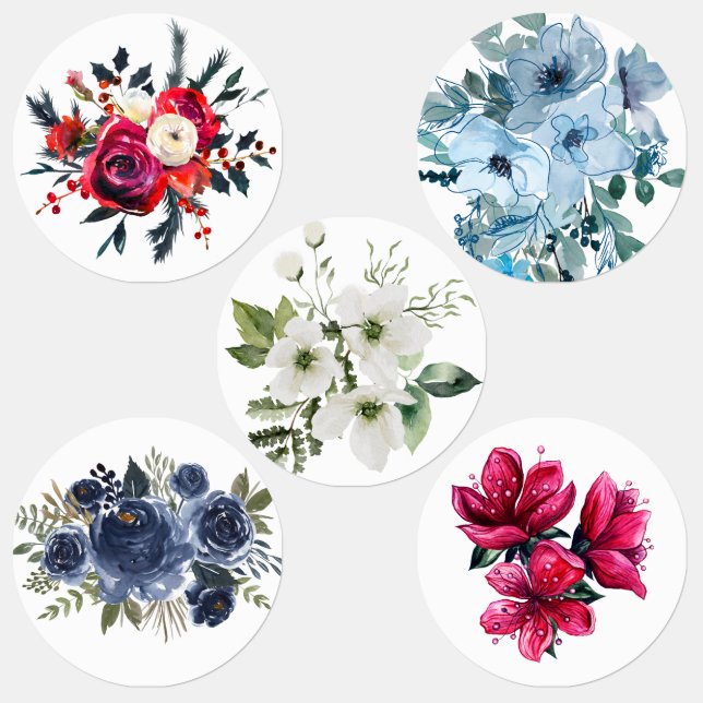 Étiquette - fleurs d'aquarelle vive (Groupe)