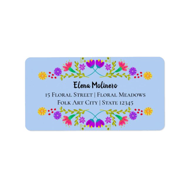 Étiquette Fleurs d'art populaire mexicaine Fiesta Light Blue (Devant)