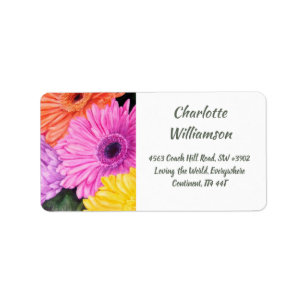 Étiquette Fleurs de Gerbera colorées en aquarelle Adresse