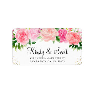 Étiquette Fleurs de mariage d'été rose aquarelle