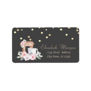 Étiquette Fleurs de mélange Roses Feuille d'or Confettis