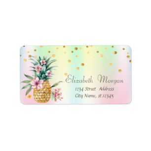 Étiquette Fleurs de pinapple confetti holographique iridesce