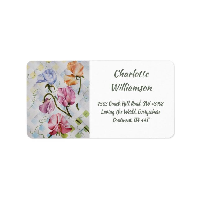 Étiquette Fleurs de pois doux colorés en aquarelle Adresse (Devant)