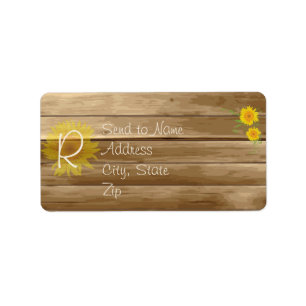 Étiquette Fleurs de soleil en bois de grange et Monogramme e