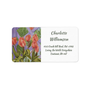 Étiquette Fleurs de tulipe orange en aquarelle