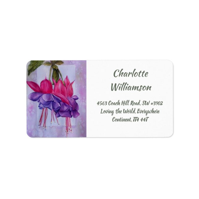 Étiquette Fleurs Fuchsia en aquarelle Adresse (Devant)