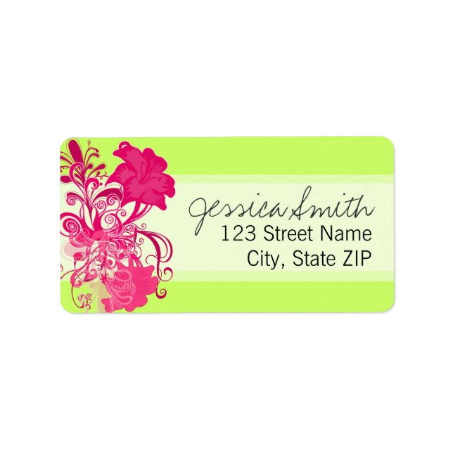 Étiquette Fleurs roses florissantes dans la chaux (Devant)