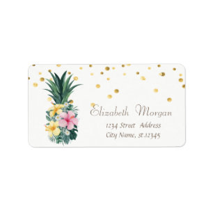 Étiquette Fleurs tropicales d'ananas, confettis en feuille d