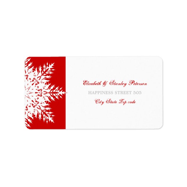 Étiquette Flocon de neige rouge blanc mariage d'hiver étique (Devant)