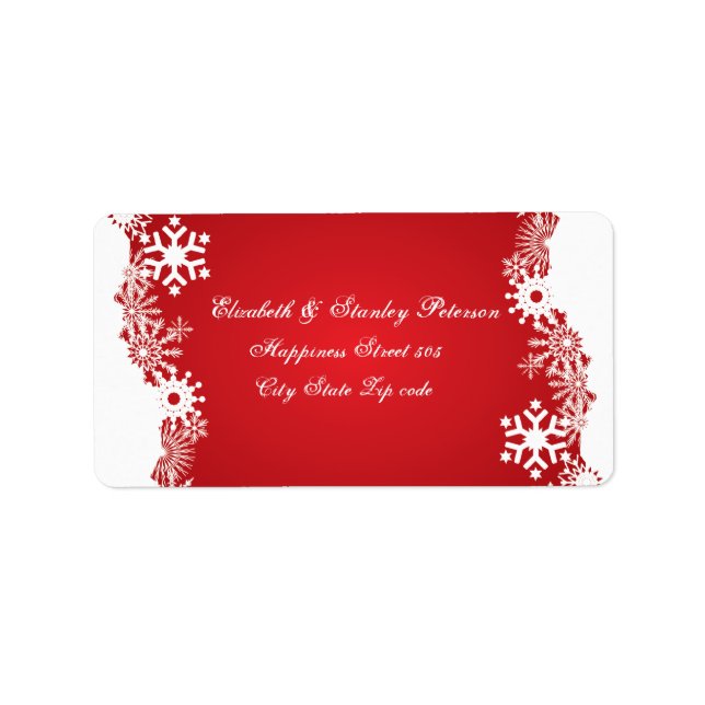 Étiquette Flocon de neige rouge blanc mariage d'hiver étique (Devant)