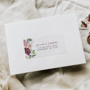 Étiquette Floral Burgundy Blush Wedding Adresse RSVP