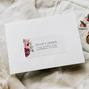 Étiquette Floral Burgundy Dusty Rose Wedding Adresse RSVP