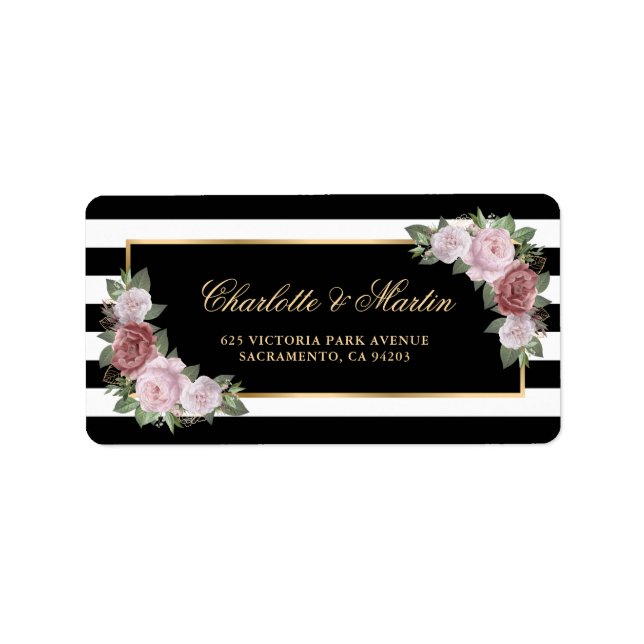 Étiquette Floral rose noir moderne (Devant)