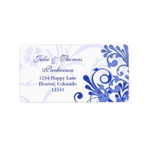 Étiquette Floral Royal Blue Mariage Adresse de retour Label