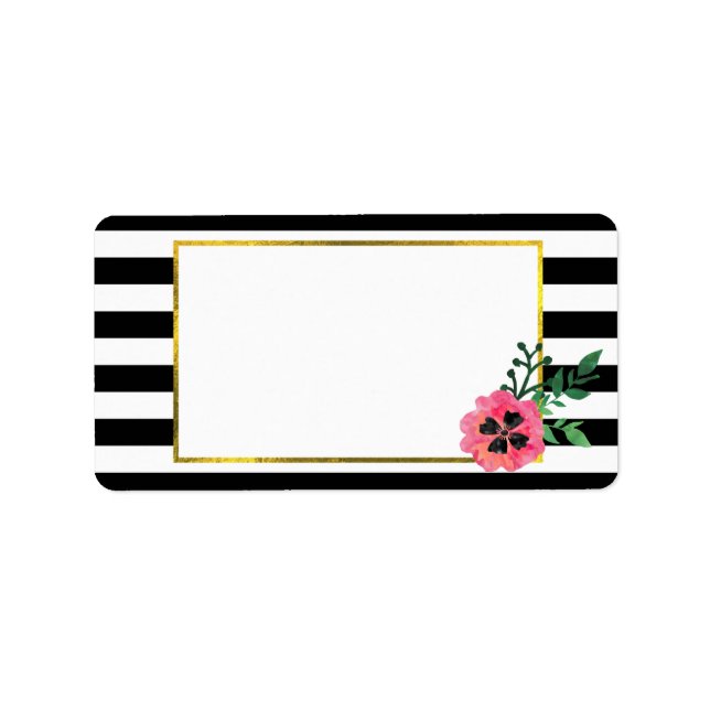 Étiquette Flore noire et rose avec Accent Or Faux (Devant)