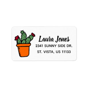 Étiquette Flower Cactus Illustration Art Vert Rouge Orange