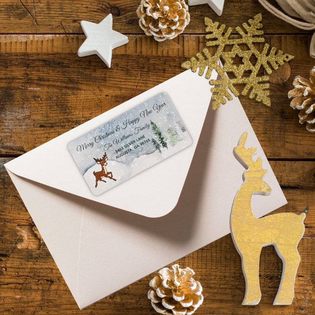 Étiquette Forêt de neige avec un cerf de bébé Noël (Créateur téléchargé)