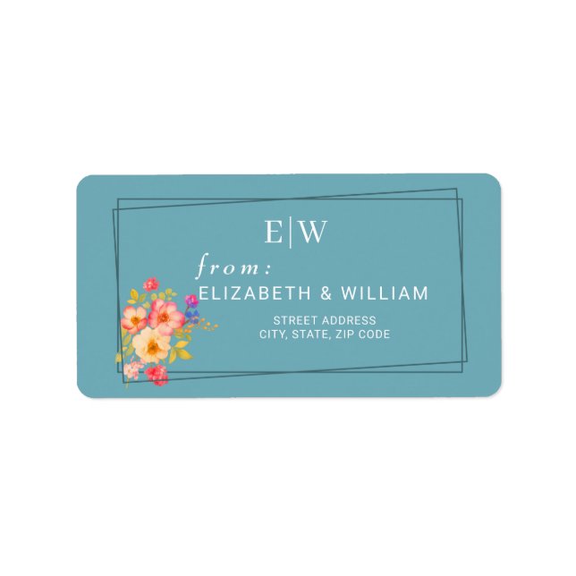 Étiquette  Frame with Roses, Wedding style on retro blue (Devant)