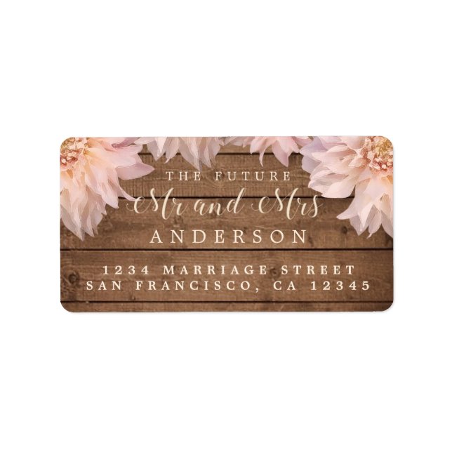 Étiquette Futur M. Mme Pink Floral Wood Mariage Adresse Lab (Devant)