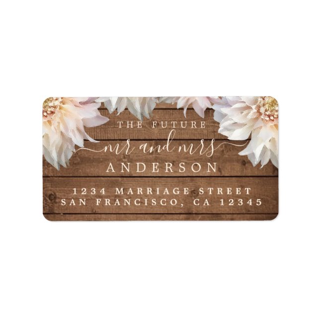 Étiquette Futur M. Mme Pink Floral Wood Mariage Adresse Lab (Devant)