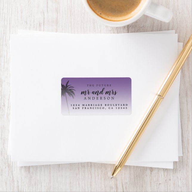 Étiquette Futur M. Mme Purple Beach Mariage Retour Adresse (En situation)