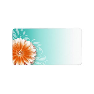 Étiquette Gerbera Daisy Scroll   orange aqua