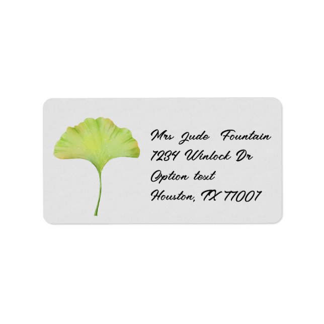 Étiquette Ginkgo biloba feuille aquarelle peinture mail étiq (Devant)