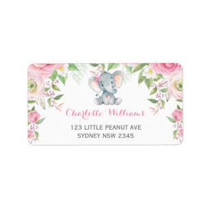 Étiquette Girly Rose Roses Elephant Adresse de retour