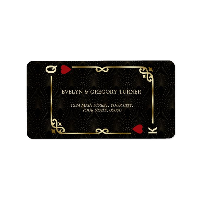 Étiquette Glam Gatsby Casino Las Vegas Mariage de poker (Devant)