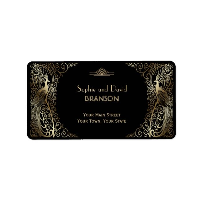 Étiquette Glam Gold Art Déco Peacocs Mariage (Devant)