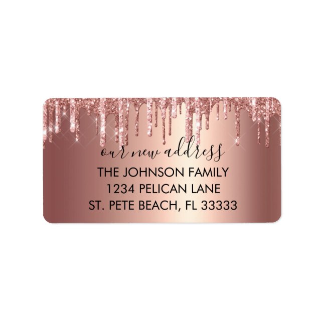 Étiquette Glam Rose Gold Parties scintillant Nouveau domicil (Devant)