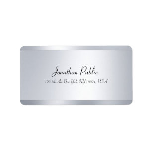 Étiquette Glamor Silver Plain Moderne Élégant Script Adresse