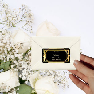 Étiquette Glamour Art Déco Gold Black Mariage Adresse