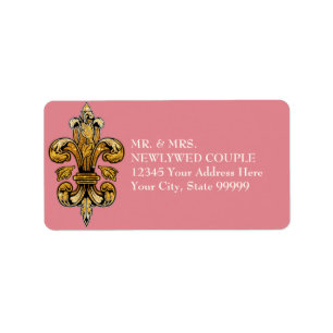 Étiquette Glitter Look Faux Gold Black Formal Fleur de Lis