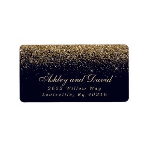 Étiquette Gold Confetti Marine Blue Modern Address