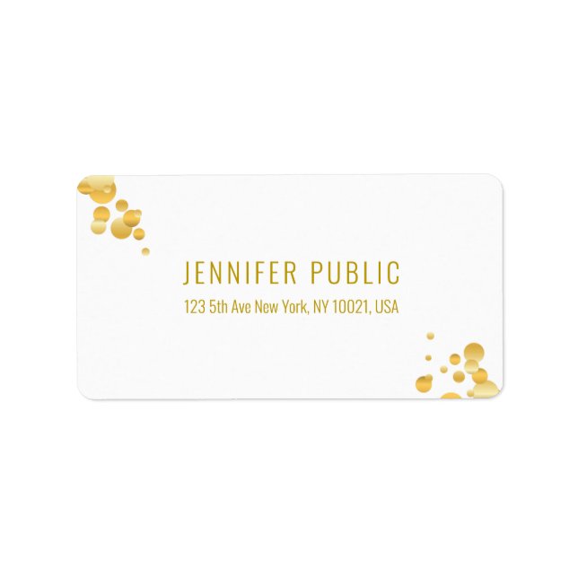 Étiquette Gold Confetti Moderne Simple Modèle blanc élégant (Devant)